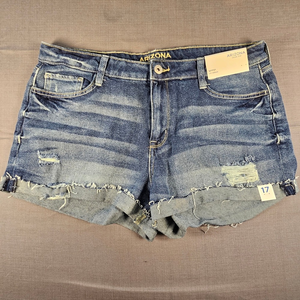 Arizona Jean Co Womens ShortIe Distressed Denim Shorts Size 17  Raw‎ Hem